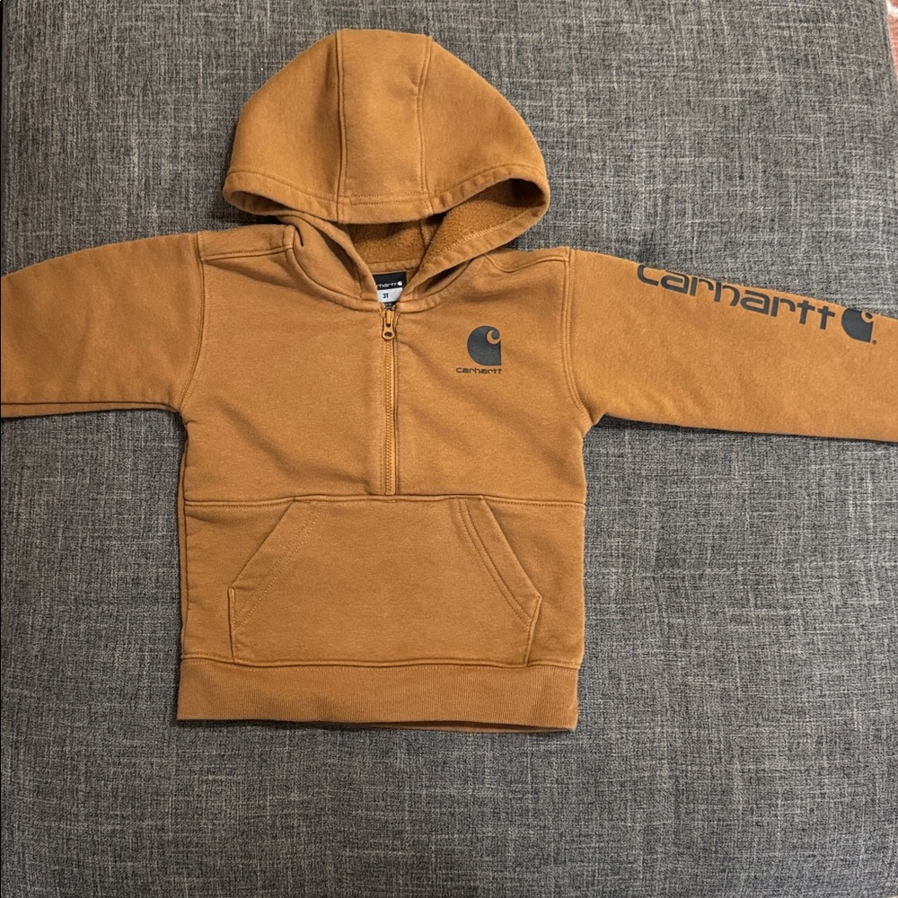 Carhartt Toddler Brown Half-Zip Hoodie – Size 3T | Logo Sleeve | Great Condition - Picture 2 of 5